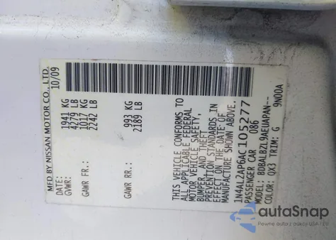 2010 Nissan Altima 2.5 S from USA, damaged, VIN 1N4AL2AP6AC105277